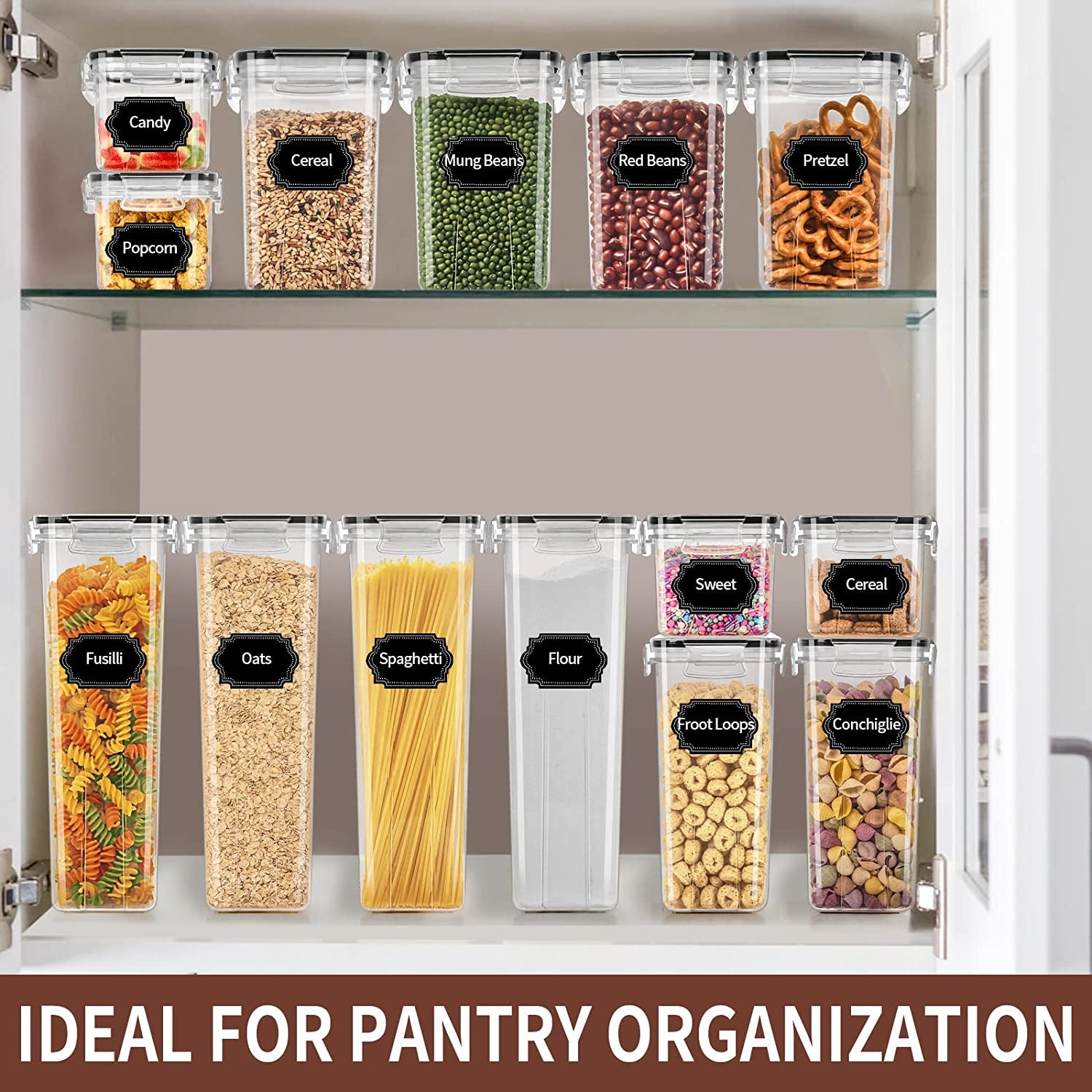 Airtight Food Storage Containers Set with Lids - 24 PCS, BPA Free Kitchen and Pantry Organization, Plastic Leak-Proof Canisters for Cereal Flour & Sugar - Labels & Marker