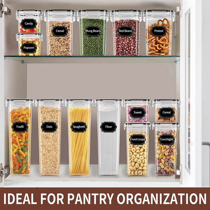 Airtight Food Storage Containers Set with Lids - 24 PCS, BPA Free Kitchen and Pantry Organization, Plastic Leak-Proof Canisters for Cereal Flour & Sugar - Labels & Marker