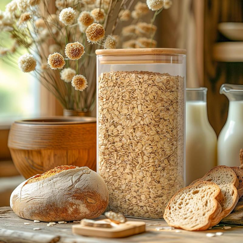 Set of 3 Glass Food Storage Container, 54Oz Rectangle Glass Jars Bamboo Lid for Pasta Rice Flour Oats Tea Kitchen Utensils Pantry Storage Canister Tin