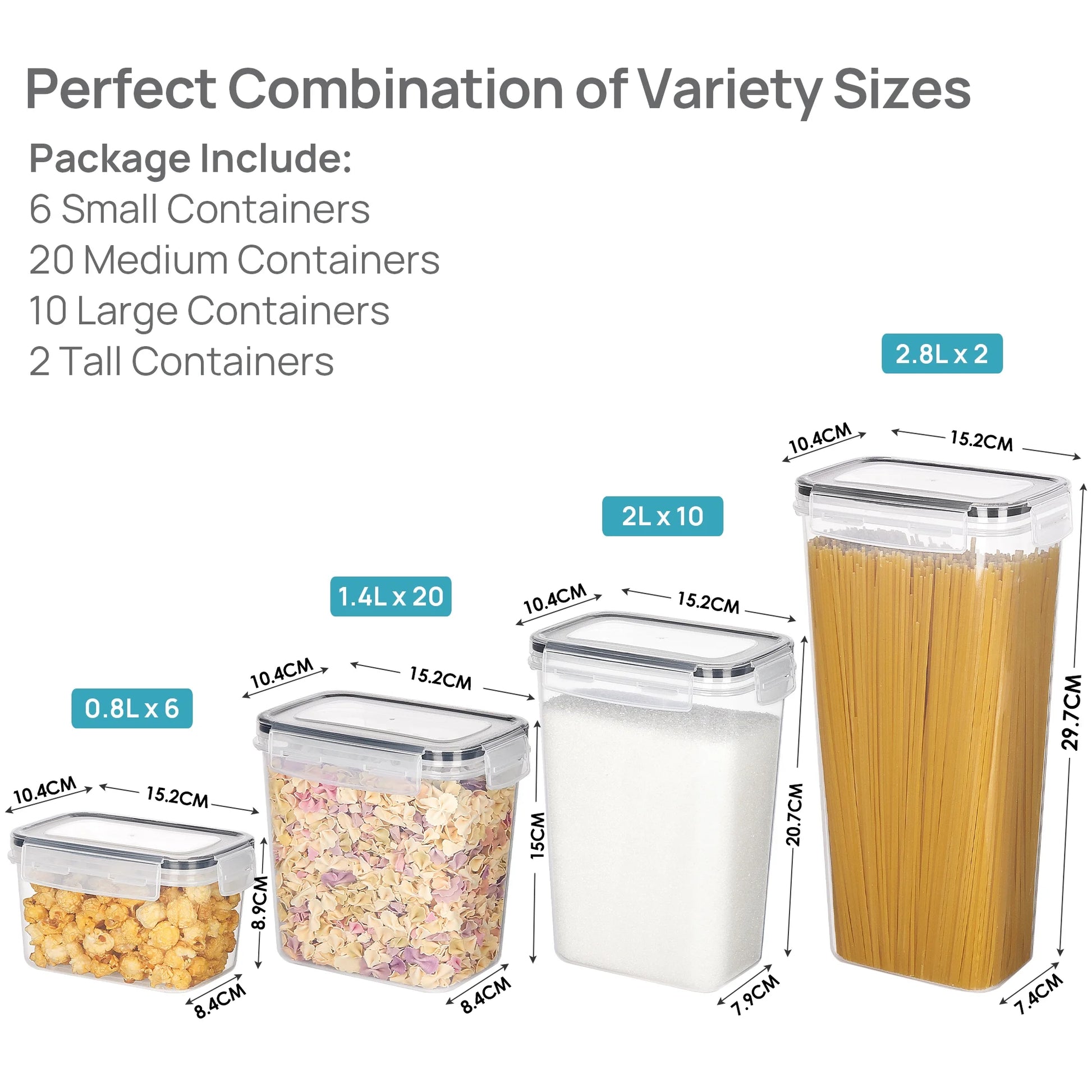 Airtight Food Storage Containers Set, 38Pcs Plastic Kitchen and Pantry Organization Canisters, Black