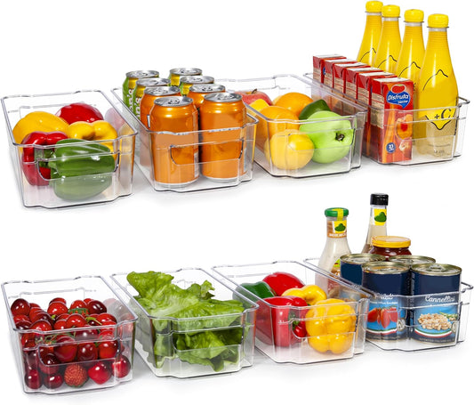 Refrigerator Organizers and Storage - 8Pcs Clear Plastic Bins for Fridge, Freezer, Kitchen Cabinet, Pantry Organization, BPA Free Fridge Organizer, 12.5" Long, Clear