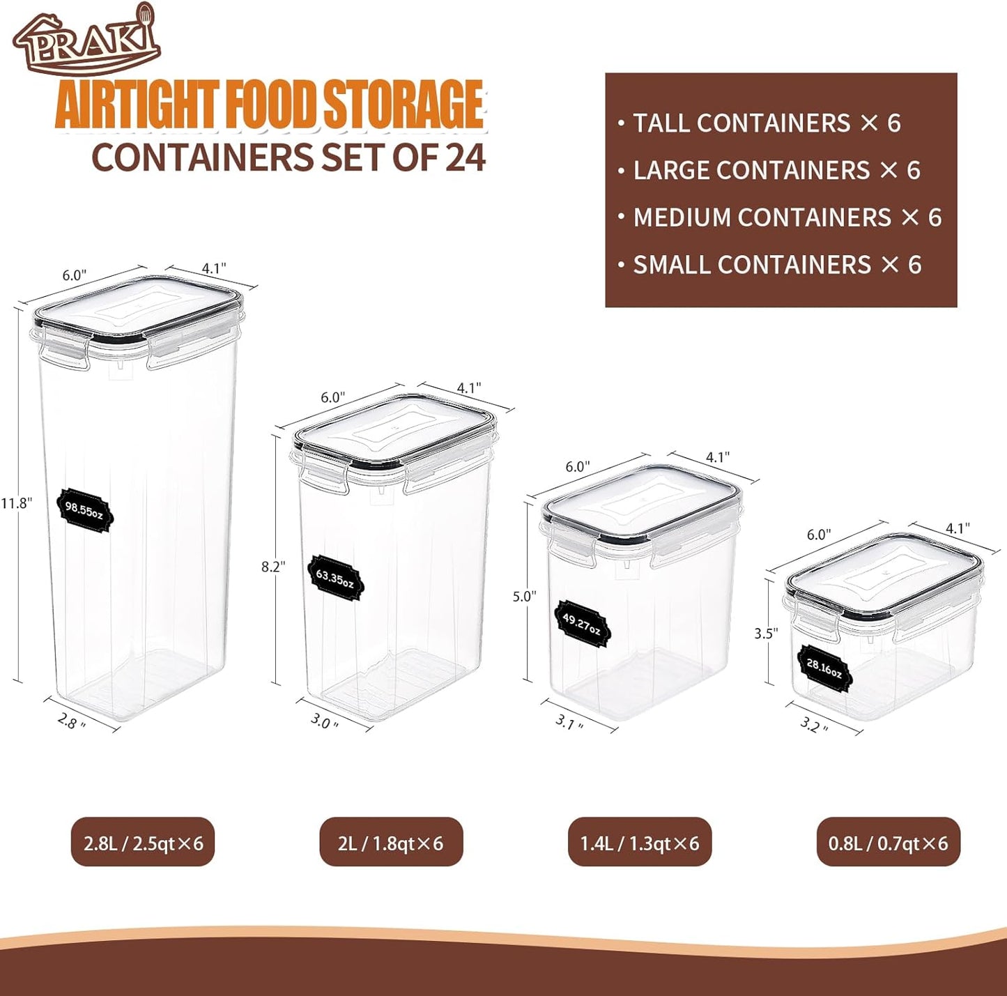 Airtight Food Storage Containers Set with Lids - 24 PCS, BPA Free Kitchen and Pantry Organization, Plastic Leak-Proof Canisters for Cereal Flour & Sugar - Labels & Marker