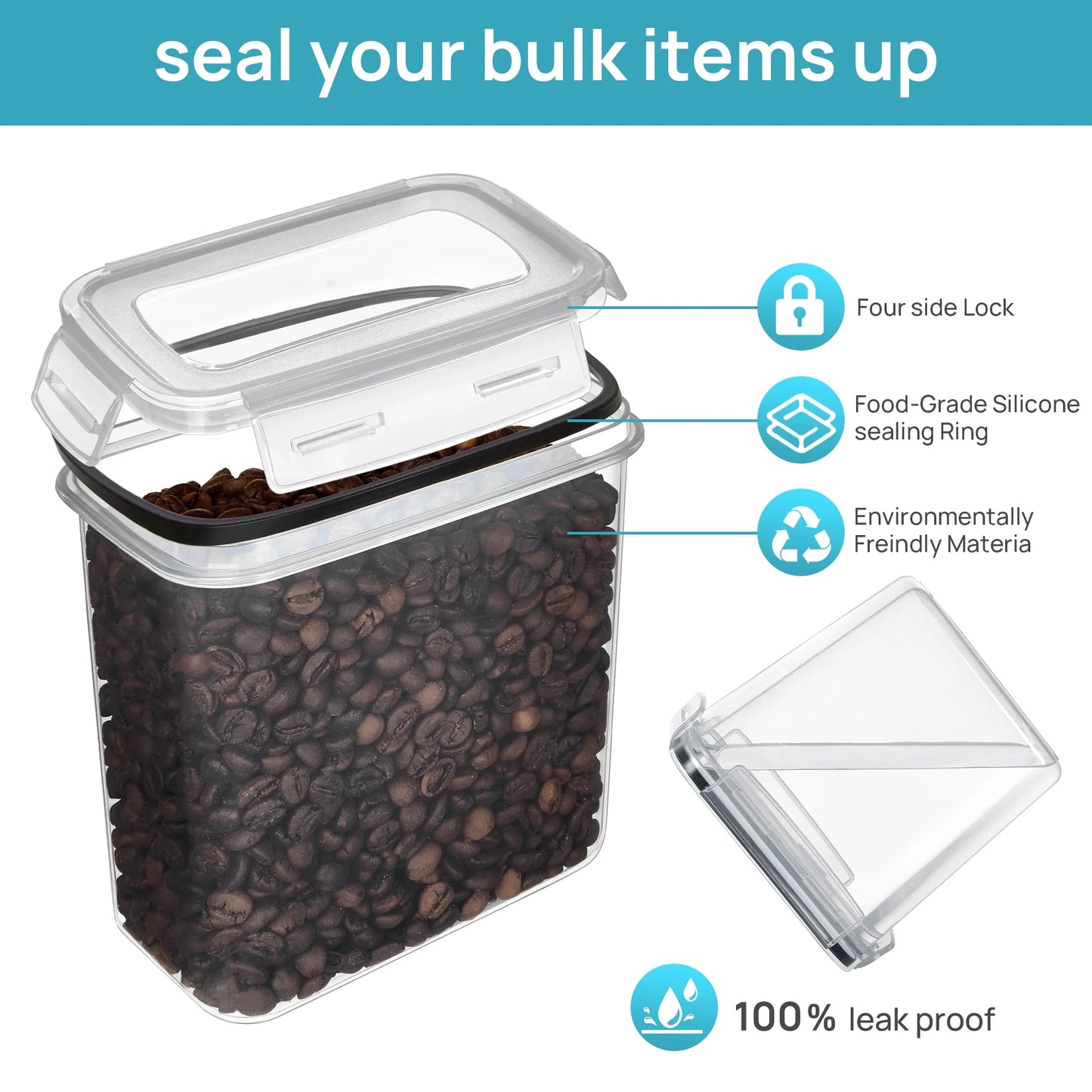 Airtight Food Storage Containers Set, 38Pcs Plastic Kitchen and Pantry Organization Canisters, Black