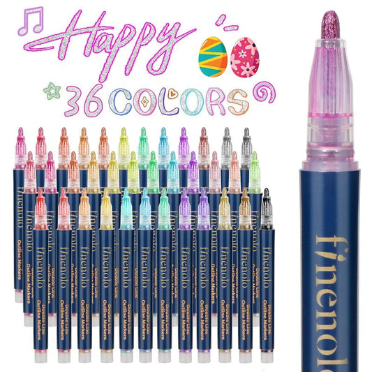 FINENOLO Outline Shimmer Markers, 36 & 48 Glitter Metallic Gel Pens for Coloring, Tween Teen Girl Christmas/Birthday Gifts Trendy Stuff, Cool Fun Art Crafts School Journaling Supplies for Kids Girls Ages 4 8 10 16 Year Old