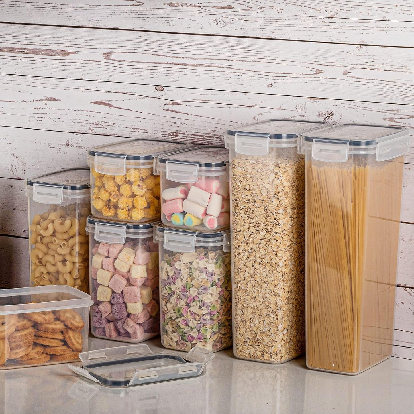 32Pcs Airtight Food Storage Containers Set, BPA Free Plastic Kitchen and Pantry Organization Canisters with Lids for Cereal, Dry Food, Flour and Sugar, Includes 32 Labels