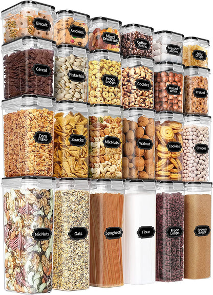 Airtight Food Storage Containers Set with Lids - 24 PCS, BPA Free Kitchen and Pantry Organization, Plastic Leak-Proof Canisters for Cereal Flour & Sugar - Labels & Marker