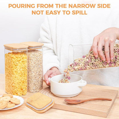 Set of 3 Glass Food Storage Container, 54Oz Rectangle Glass Jars Bamboo Lid for Pasta Rice Flour Oats Tea Kitchen Utensils Pantry Storage Canister Tin