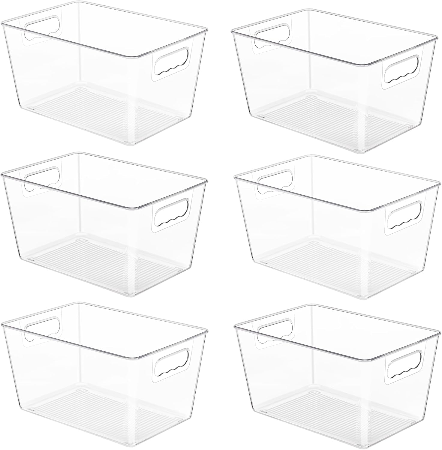 6 Pack Clear Pantry Organizer Bins, Plastic Containers with Handle for Kitchen,Freezer,Cabinet,Closet,Bathroom under Sink Storage