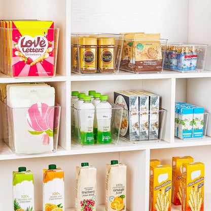 6 Pack Clear Pantry Organizer Bins, Plastic Containers with Handle for Kitchen,Freezer,Cabinet,Closet,Bathroom under Sink Storage